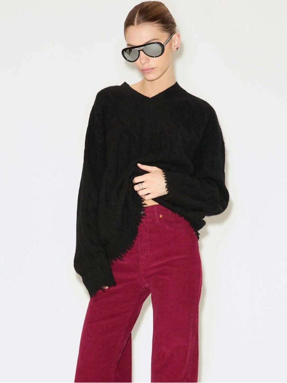 re/done cashmere cable knit v neck sweater BNWT